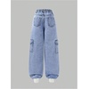 image:imageGORGLITTER Girls Baggy Jeans Straight Wide Leg Denim Cargo Jogger PantsLight Wash