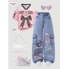 image:imageGORGLITTER Girls Baggy Jeans Straight Wide Leg Denim Cargo Jogger PantsLight Wash