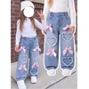 image:imageGORGLITTER Girls Baggy Jeans Wide Leg Ripped Straight Cargo Joggers PantsBlue Bowknot