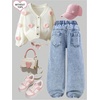 image:imageGORGLITTER Girls Baggy Jeans Wide Leg Ripped Straight Cargo Joggers PantsLight Blue Heart