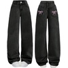 image:imageGORGLITTER Girls Baggy Wide Leg Jeans Cute Bow Denim Pants TrousersBlack