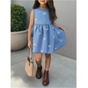 image:imageGORGLITTER Girls Bow Denim Jean Dress Cute Sleeveless Sundress Summer Casual Vacation Ruffle Hem Short Tank DressesLight Wash
