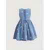 image:imageGORGLITTER Girls Bow Denim Jean Dress Cute Sleeveless Sundress Summer Casual Vacation Ruffle Hem Short Tank DressesLight Wash