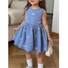 image:imageGORGLITTER Girls Bow Denim Jean Dress Cute Sleeveless Sundress Summer Casual Vacation Ruffle Hem Short Tank DressesLight Wash