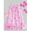 image:imageGORGLITTER Girls Bow Striped Dress Summer Cute Beach Vacation Ruffle Sleeveless Skater Strappy A Line Mini DressesPink