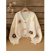 image:imageGORGLITTER Girls Cherry Cardigan Sweater Open Front Long Sleeve Knit TopsApricot Beige