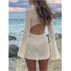 image:imageGORGLITTER Girls Crochet Dress Swimsuit Coverup Long Sleeve Bikini Bathing Suit Cut Out Swim Suits Beach Cover UpsApricot
