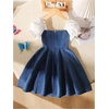 image:imageGORGLITTER Girls Denim Dress Cute Bow Puff Short Sleeve Square Neck Birthday A Line Casual Mini Jean DressesBlue