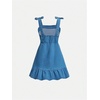image:imageGORGLITTER Girls Denim Ruffle Dress Cute Bow Square Neck Ruched A Line Summer Vacation Short Jean DressBlue