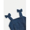 image:imageGORGLITTER Girls Denim Ruffle Dress Cute Bow Square Neck Ruched A Line Summer Vacation Short Jean DressDark Wash