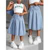 image:imageGORGLITTER Girls Denim Skirts Pleated A Line Ruffle Summer Casual Midi Jean Skirt with Pockets TrendyMedium Wash