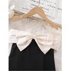 image:imageGORGLITTER Girls Dress Cute Birthday Trendy Bow Off The Shoulder Ruched Ruffle Hem Party Princess A Line Mini DressesBlack and White