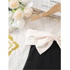 image:imageGORGLITTER Girls Dress Cute Birthday Trendy Bow Off The Shoulder Ruched Ruffle Hem Party Princess A Line Mini DressesBlack and White