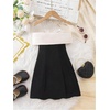 image:imageGORGLITTER Girls Dress Cute Birthday Trendy Bow Off The Shoulder Ruched Ruffle Hem Party Princess A Line Mini DressesBlack and White