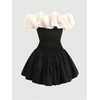 image:imageGORGLITTER Girls Dresses Cute Off The Shoulder Bubble Dress Ruched Sleeveless Party Birthday Mini DressesBlack and White