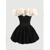 image:imageGORGLITTER Girls Dresses Cute Off The Shoulder Bubble Dress Ruched Sleeveless Party Birthday Mini DressesBlack and White