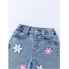 image:imageGORGLITTER Girls Floral Baggy Wide Leg Jeans Zipper Fly Washed Denim PantsBlue