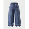 image:imageGORGLITTER Girls Floral Baggy Wide Leg Jeans Zipper Fly Washed Denim PantsDark Wash