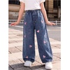image:imageGORGLITTER Girls Floral Baggy Wide Leg Jeans Zipper Fly Washed Denim PantsDark Wash