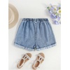 image:imageGORGLITTER Girls Jean Shorts Elastic High Waist Baggy Denim Shorts Summer Preppy Wide Leg Bermudas with PocketsMedium Wash
