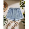 image:imageGORGLITTER Girls Jean Shorts Elastic High Waist Baggy Denim Shorts Summer Preppy Wide Leg Bermudas with PocketsMedium Wash