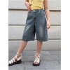image:imageGORGLITTER Girls Jean Shorts High Waisted Washed Knee Length Casual Wide Leg Bermuda Denim Shorts JortsMedium Wash