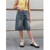 image:imageGORGLITTER Girls Jean Shorts High Waisted Washed Knee Length Casual Wide Leg Bermuda Denim Shorts JortsMedium Wash