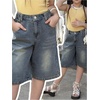 image:imageGORGLITTER Girls Jean Shorts High Waisted Washed Knee Length Casual Wide Leg Bermuda Denim Shorts JortsMedium Wash