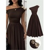 image:imageGORGLITTER Girls Off The Shoulder Dress Metal Ruched Sleeveless Elegant Summer Wedding Guest Graduation Maxi DressesBrown