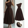 image:imageGORGLITTER Girls Off The Shoulder Dress Metal Ruched Sleeveless Elegant Summer Wedding Guest Graduation Maxi DressesBrown