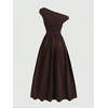 image:imageGORGLITTER Girls Off The Shoulder Dress Metal Ruched Sleeveless Elegant Summer Wedding Guest Graduation Maxi DressesBrown