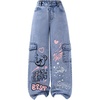 image:imageGORGLITTER Girls Baggy Jeans Straight Wide Leg Denim Cargo Jogger PantsLight Wash