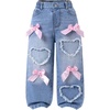 image:imageGORGLITTER Girls Baggy Jeans Wide Leg Ripped Straight Cargo Joggers PantsBlue Bowknot