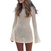 image:imageGORGLITTER Girls Crochet Dress Swimsuit Coverup Long Sleeve Bikini Bathing Suit Cut Out Swim Suits Beach Cover UpsApricot