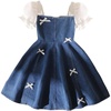 image:imageGORGLITTER Girls Denim Dress Cute Bow Puff Short Sleeve Square Neck Birthday A Line Casual Mini Jean DressesBlue