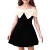 image:imageGORGLITTER Girls Dress Cute Birthday Trendy Bow Off The Shoulder Ruched Ruffle Hem Party Princess A Line Mini DressesBlack and White