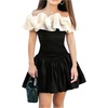 image:imageGORGLITTER Girls Dresses Cute Off The Shoulder Bubble Dress Ruched Sleeveless Party Birthday Mini DressesBlack and White