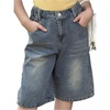 image:imageGORGLITTER Girls Jean Shorts High Waisted Washed Knee Length Casual Wide Leg Bermuda Denim Shorts JortsMedium Wash