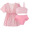 image:imageGORGLITTER Girls Tankini Swimsuit 3 Piece Leopard Print Ruffle Bikini with Mesh Cover Up Trendy Beach Summer ClothesPink