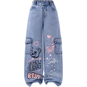 image:imageGORGLITTER Girls Baggy Jeans Straight Wide Leg Denim Cargo Jogger PantsLight Wash