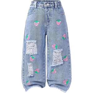 image:imageGORGLITTER Girls Baggy Jeans Wide Leg Ripped Straight Cargo Joggers PantsLight Wash Strawberry
