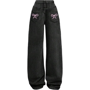 image:imageGORGLITTER Girls Baggy Wide Leg Jeans Cute Bow Denim Pants TrousersBlack