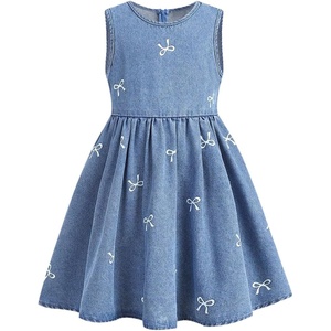 image:imageGORGLITTER Girls Bow Denim Jean Dress Cute Sleeveless Sundress Summer Casual Vacation Ruffle Hem Short Tank DressesLight Wash