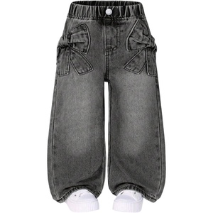 image:imageGORGLITTER Girls Bow Jeans Baggy Wide Leg High Waist Pants JoggersBlack