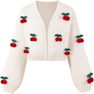 image:imageGORGLITTER Girls Cherry Cardigan Sweater Open Front Long Sleeve Knit TopsApricot