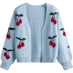 image:imageGORGLITTER Girls Cherry Cardigan Sweater Open Front Long Sleeve Knit TopsBlue