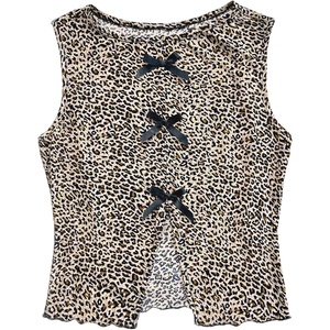 image:imageGORGLITTER Girls Crop Tank Tops Cute Leopard Print Bow Y2K Sleeveless Crew Neck Summer Casual Kids Tee Going Out TopsBrown and Black