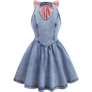 image:imageGORGLITTER Girls Denim Dress Cute Bow Halter Jean Birthday DressBlue