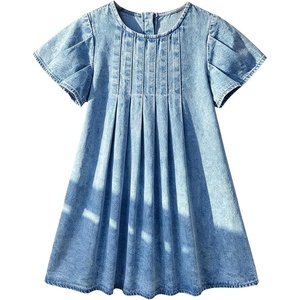 image:imageGORGLITTER Girls Denim Dress Summer Pleated A Line Cute Mini Tshirt DressBlue