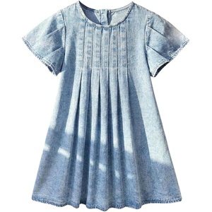 image:imageGORGLITTER Girls Denim Dress Summer Pleated A Line Cute Mini Tshirt DressLight Wash